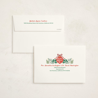 This is a pine business holiday cards with standard by Elly called ornaments printing on signature in standard