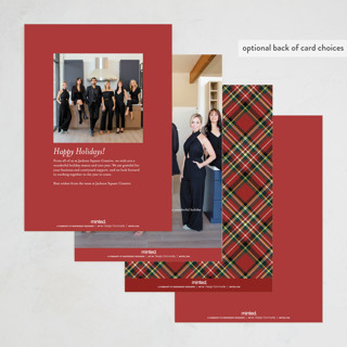 This is a poinsettia business holiday cards with standard by Ashlee Townsend called tis the season plaid printing on signature in standard