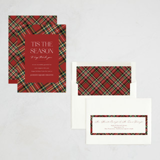 This is a poinsettia business holiday cards with standard by Ashlee Townsend called tis the season plaid printing on signature in standard