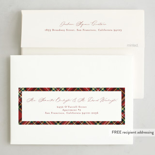 This is a poinsettia business holiday cards with standard by Ashlee Townsend called tis the season plaid printing on signature in standard