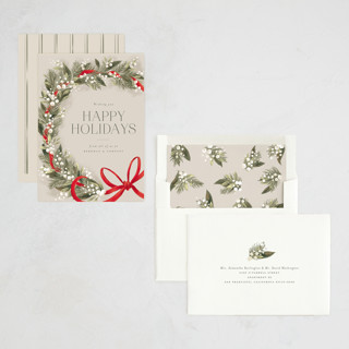 This is a eggnog business holiday cards with standard by Jackie Crawford called festive side ribbon wreath printing on signature in standard