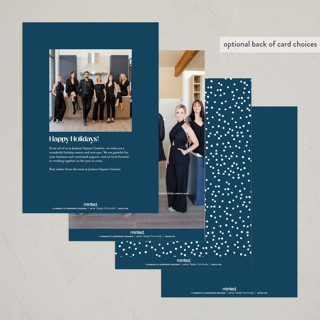 This is a navy business holiday cards with standard by Robert and Stella called happy hills printing on signature in standard