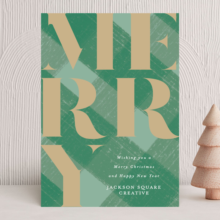 "Plaid Merry" - Vintage Business Holiday Cards in Evergreen by Itsy Belle Studio.