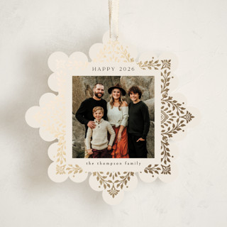 This is a cream holiday card ornaments with foil pressed by Ana de Sousa called beautiful foliage printing on recycled smooth signature in ornament