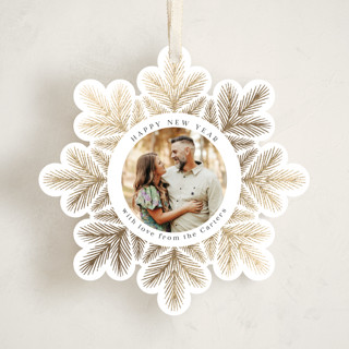This is a snow holiday card ornaments with foil pressed by Laura Hankins called tinsel wreath printing on recycled smooth signature in ornament