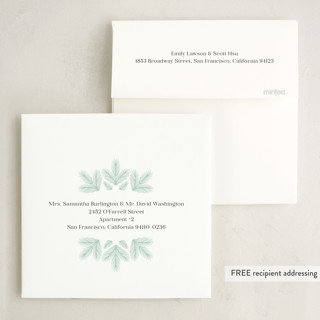 This is a snow holiday card ornaments with foil pressed by Laura Hankins called tinsel wreath printing on recycled smooth signature in ornament
