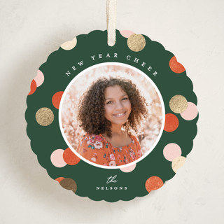 This is a fruitcake holiday card ornaments with foil pressed by Pixel and Hank called happiest dots printing on recycled smooth signature in ornament