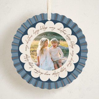 This is a midnight holiday card ornaments with foil pressed by Kelly Williams called scalloped circle printing on recycled smooth signature in ornament