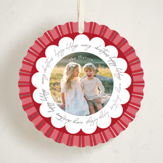 This is a cherry holiday card ornaments with foil pressed by Kelly Williams called scalloped circle printing on recycled smooth signature in ornament