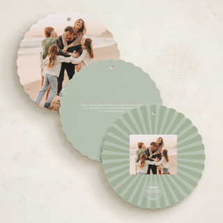 This is a evergreen holiday card ornaments with foil pressed by Kelly Williams called scalloped circle printing on recycled smooth signature in ornament