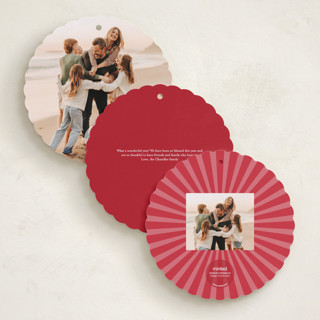 This is a cherry holiday card ornaments with foil pressed by Kelly Williams called scalloped circle printing on recycled smooth signature in ornament