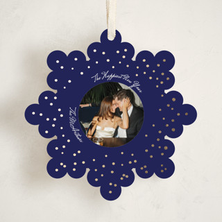 This is a midnight holiday card ornaments with foil pressed by Anna Kasper called a very married christmas foil ornament printing on recycled smooth signature in ornament