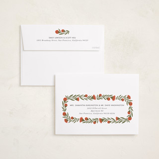 This is a candied apple foil pressed holiday cards with foil pressed by Jen Owens called wreath wrap printing on recycled smooth signature in standard