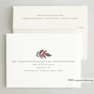 This is a boysenberry foil pressed holiday cards with foil pressed by Chris Griffith called christmas greens printing on recycled smooth signature in standard