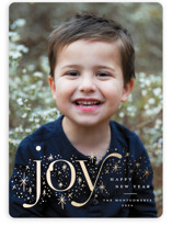 This is a white foil stamped holiday card by Wildfield Paper Co called Sparkling Joy! with foil-pressed printing on recycled smooth signature in standard.
