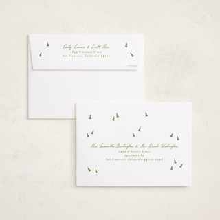 This is a chartreuse foil pressed holiday cards with foil pressed by Heather Schertzer called tree lot printing on recycled smooth signature in standard