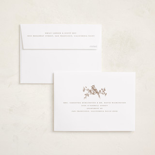 This is a caramel foil pressed holiday cards with foil pressed by Teju Reval called gilded toile printing on recycled smooth signature in standard