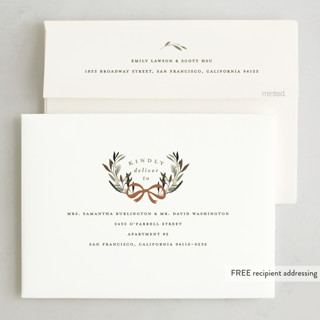 This is a charcoal foil pressed holiday cards with foil pressed by Leah Bisch called greenery garland printing on recycled smooth signature in standard
