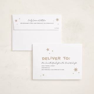 This is a champagne foil pressed holiday cards with foil pressed by Kercia Jane called big year energy printing on recycled smooth signature in standard