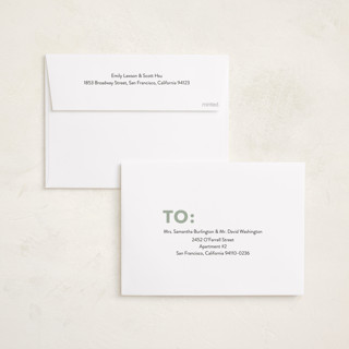 This is a sage foil pressed holiday cards with foil pressed by Angela Thompson called happy year trio printing on recycled smooth signature in standard