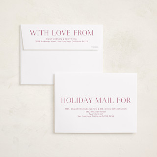 This is a cranberry foil pressed holiday cards with foil pressed by Kimberly Morgan called holiday photo grid printing on recycled smooth signature in standard