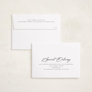 This is a snowfall foil pressed holiday cards with foil pressed by Melanie Kosuge called merry monoline printing on recycled smooth signature in standard