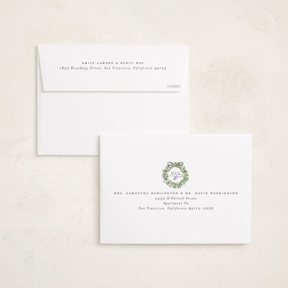 This is a marshmallow foil pressed holiday cards with foil pressed by Everett Paper Goods called wreath multi printing on recycled smooth signature in standard
