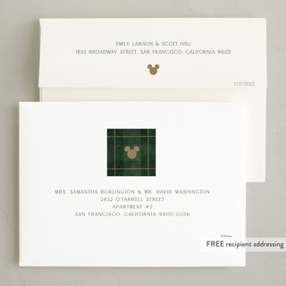 This is a juniper foil pressed holiday cards with foil pressed by Susan Zinader called disney mickey's tartan plaid printing on recycled smooth signature in standard