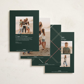 This is a evergreen foil pressed holiday cards with foil pressed by Carolyn Nicks called minimal plaid printing on recycled smooth signature in standard