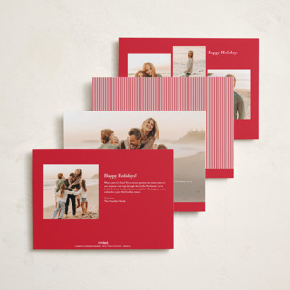 This is a almond foil pressed holiday cards with foil pressed by Olivia Kanaley Inman called little striped bow printing on recycled smooth signature in standard
