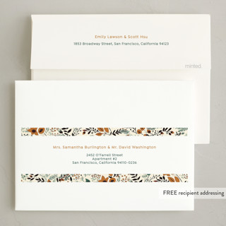 This is a caramel foil pressed holiday cards with foil pressed by Tatjana Koraksic called winter flora pattern printing on recycled smooth signature in standard