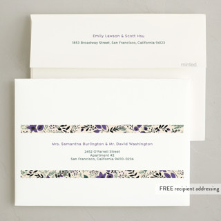 This is a plum foil pressed holiday cards with foil pressed by Tatjana Koraksic called winter flora pattern printing on recycled smooth signature in standard