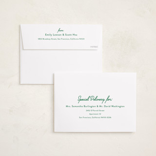 This is a evergreen foil pressed holiday cards with foil pressed by Melanie Kosuge called moderne printing on recycled smooth signature in standard