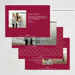 This is a cranberry foil pressed holiday cards with foil pressed by Kimberly Morgan called holiday photo grid printing on recycled smooth signature in standard