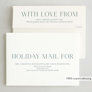 This is a navy foil pressed holiday cards with foil pressed by Kimberly Morgan called holiday photo grid printing on recycled smooth signature in standard