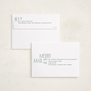 This is a evergreen foil pressed holiday cards with foil pressed by Owl and Toad called modern collage printing on recycled smooth signature in standard