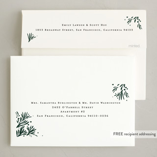 This is a evergreen foil pressed holiday cards with foil pressed by Julie Murray called foil branches printing on recycled smooth signature in standard