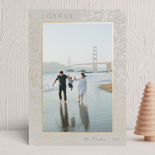 "Pine Needles" - Foil-pressed Holiday Cards in Mouse by Gwen Bedat.