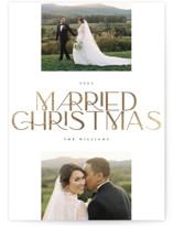 This is a black foil stamped holiday card by Caitlin Considine called Married Christmas. with foil-pressed printing on recycled smooth signature in standard.