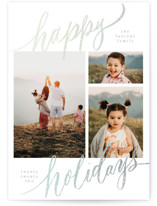 This is a white foil stamped holiday card by Elsa Duncan called Tri-photo Happy Holidays with foil-pressed printing on recycled smooth signature in standard.