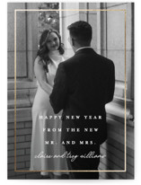 This is a white foil stamped holiday card by Vanessa Doyle called New Mr. & Mrs. with foil-pressed printing on recycled smooth signature in standard.