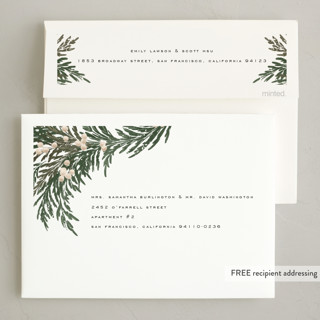 This is a charcoal foil pressed holiday cards with foil pressed by Leah Bisch called wreath frame printing on recycled smooth signature in standard