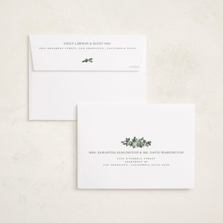 This is a holly berry foil pressed holiday cards with foil pressed by Jenna Holcomb called merry floral toile printing on recycled smooth signature in standard