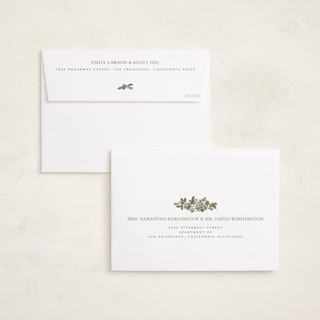 This is a pine foil pressed holiday cards with foil pressed by Jenna Holcomb called merry floral toile printing on recycled smooth signature in standard