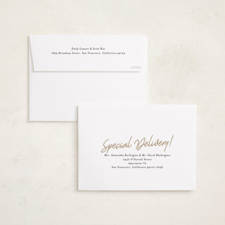 This is a linen foil pressed holiday cards with foil pressed by Karidy Walker called oh what fun script printing on recycled smooth signature in standard