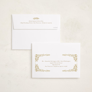 This is a buttercream foil pressed holiday cards with foil pressed by Alethea and Ruth called gilded forest printing on recycled smooth signature in standard