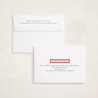 This is a elf shoes foil pressed holiday cards with foil pressed by Olivia Raufman called folkloric printing on recycled smooth signature in standard