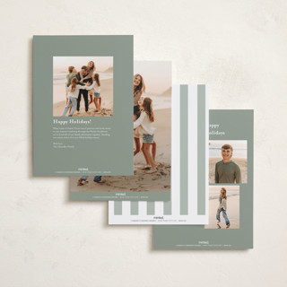 This is a sage foil pressed holiday cards with foil pressed by Angela Thompson called linen stripes printing on recycled smooth signature in standard