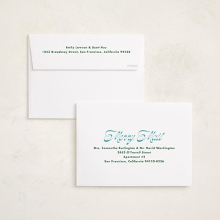 This is a turquoise foil pressed holiday cards with foil pressed by Megan Davis called sleighs printing on recycled smooth signature in standard