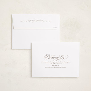 This is a cinnamon foil pressed holiday cards with foil pressed by Hooray Creative called elegantly married printing on recycled smooth signature in standard